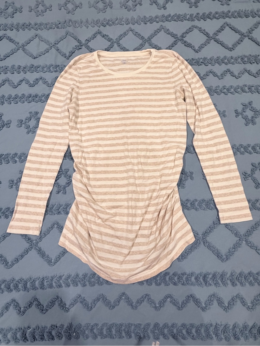 GAP Beige and White Striped Long-Sleeve Scoop Neck Top
